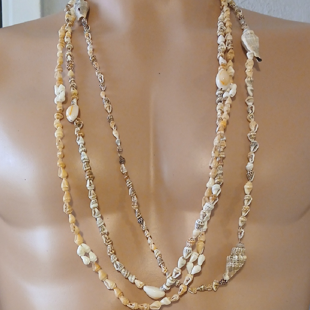 Hilo Hattie Cream and Tan Multi-Strand Necklace